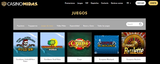 Juegos de mesa en Casino Midas