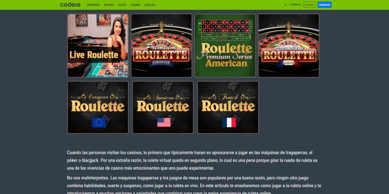 Todas las ruletas de Codere Casino 