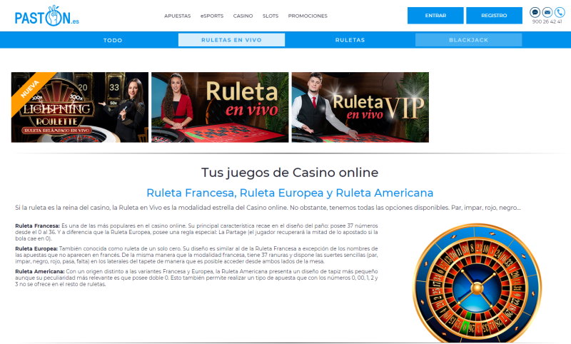 Ruleta Online En Vivo en Paston Casino